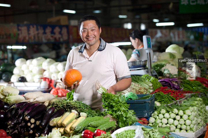 图片标题:     一个菜农在菜市场里卖菜 图片编号:     cpmh-36462