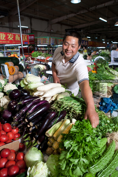 图片标题:     一个菜农在菜市场里卖菜 图片编号:     cpmh-36611